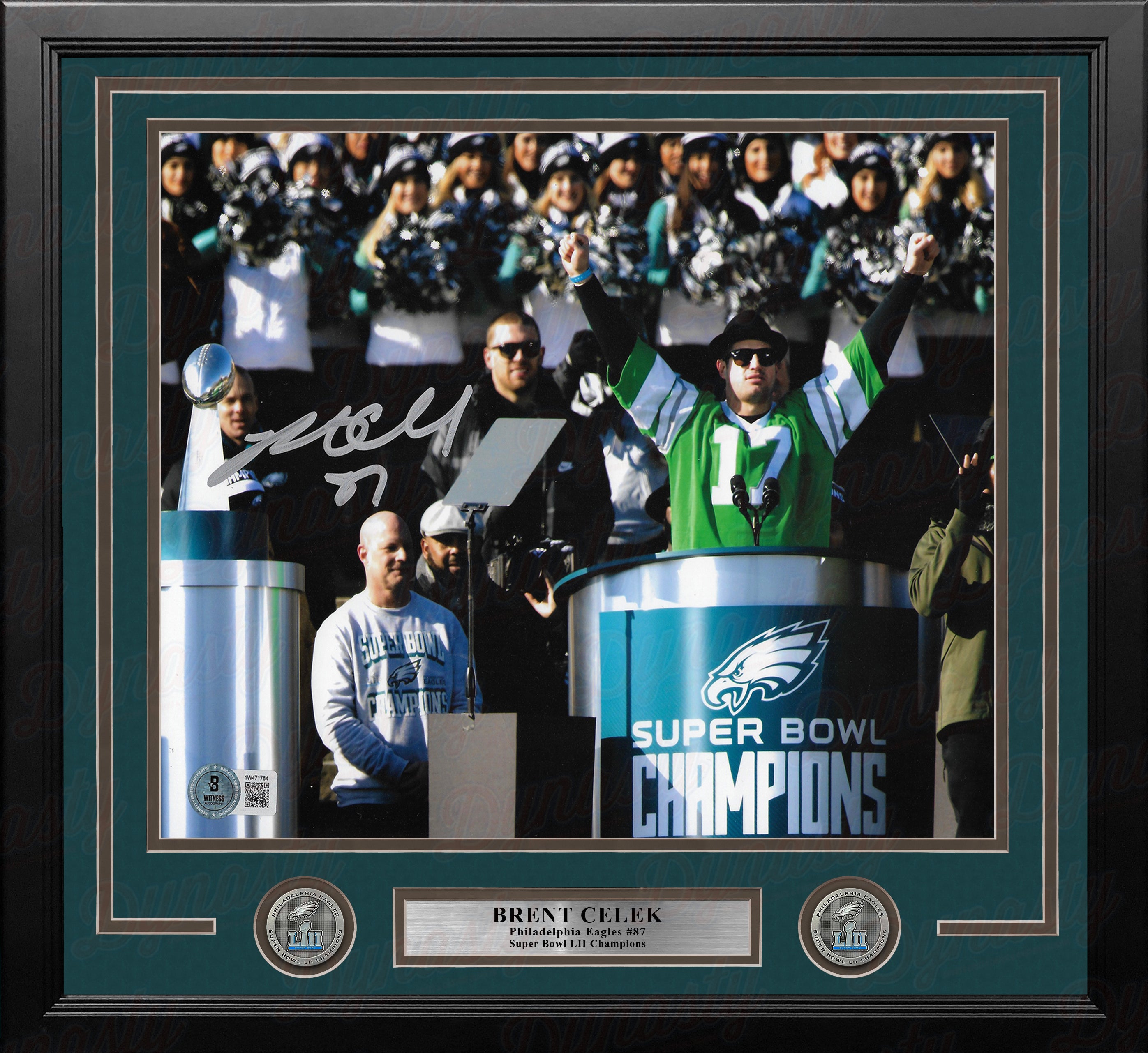 Brent Celek Super Bowl Champions Victory Speech Philadelphia Eagles  Autographed 11x14 Framed Photo