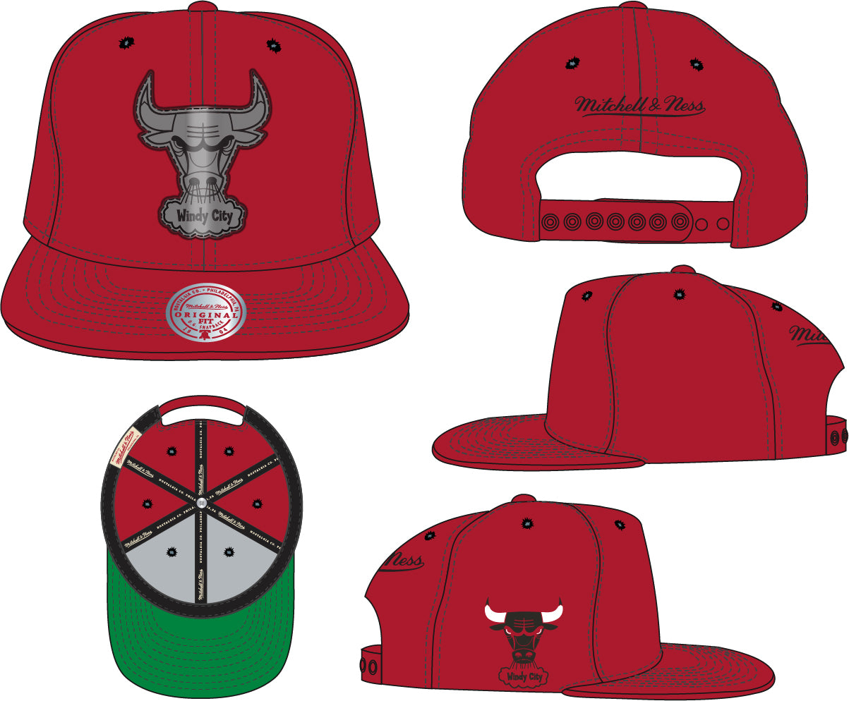 Mitchell & Ness Chicago Bulls Snapback Hat Adjustable Cap - Black/Red