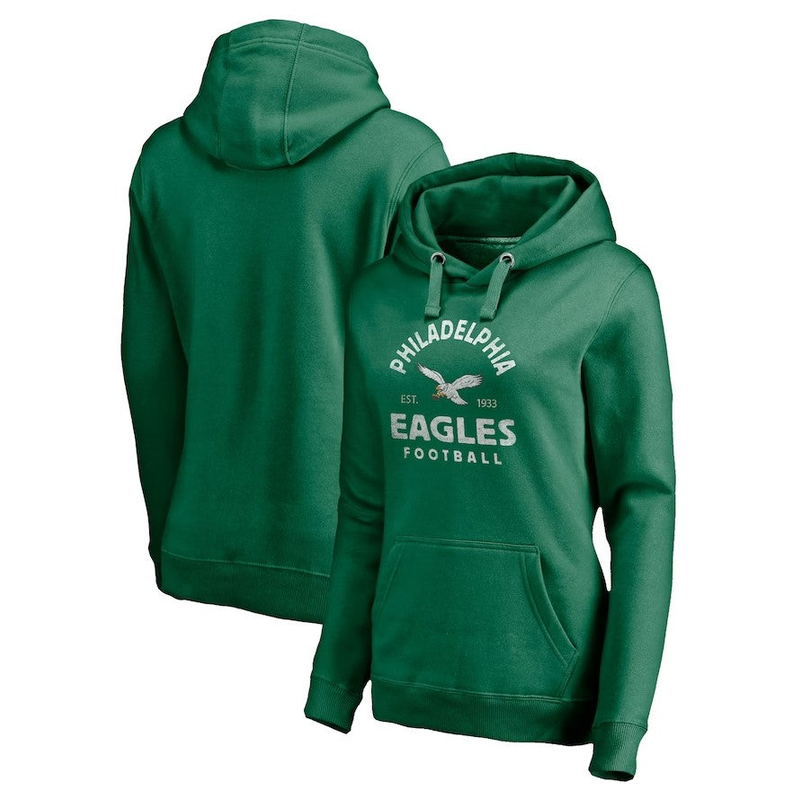 Philadelphia Eagles Women s Gridiron Classics Vintage Arch Pullover Hoodie Kelly Green