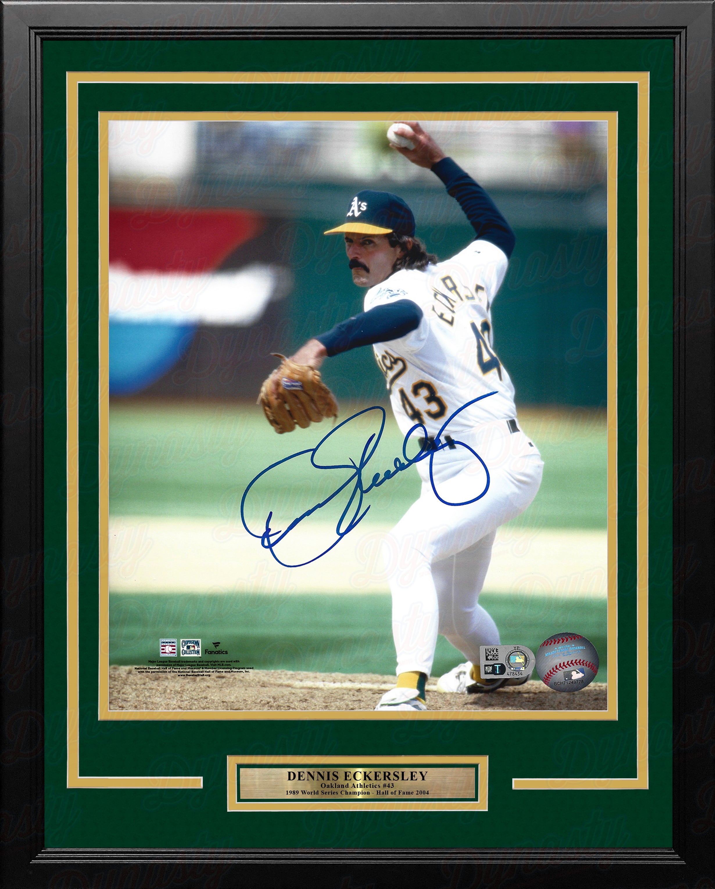 Dennis Eckersley in Action Oakland Athletics Autographed 11 x 14 Framed  Baseball Photo