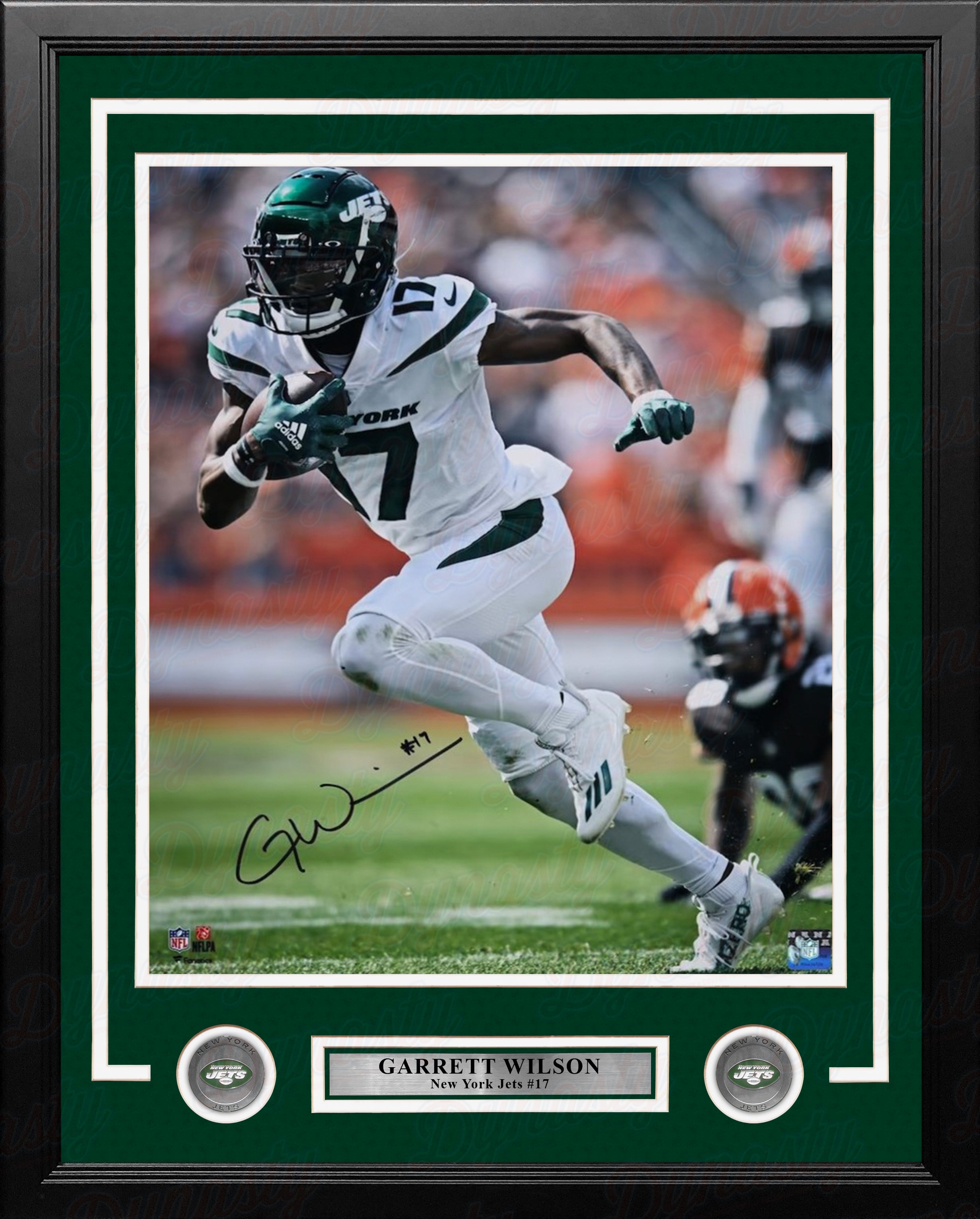 Garrett Wilson in Action New York Jets Autographed 16 x 20 Framed  Football Photo