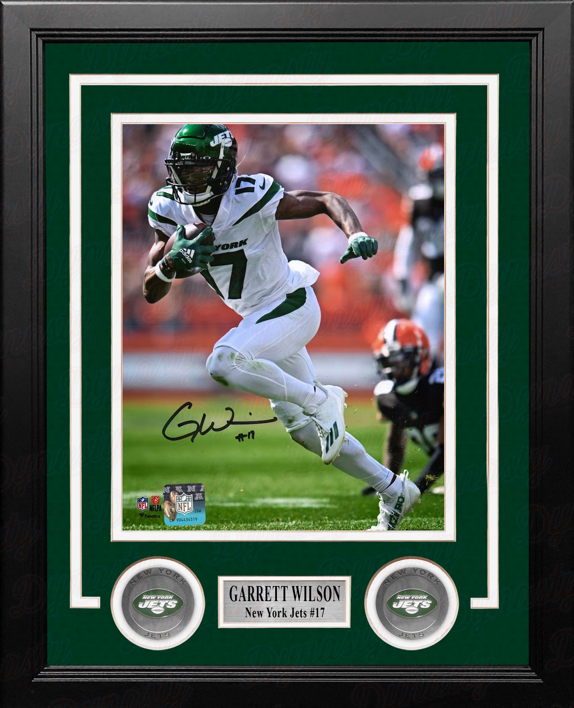 Garrett Wilson in Action New York Jets Autographed 8' x 10' Framed Football  Photo