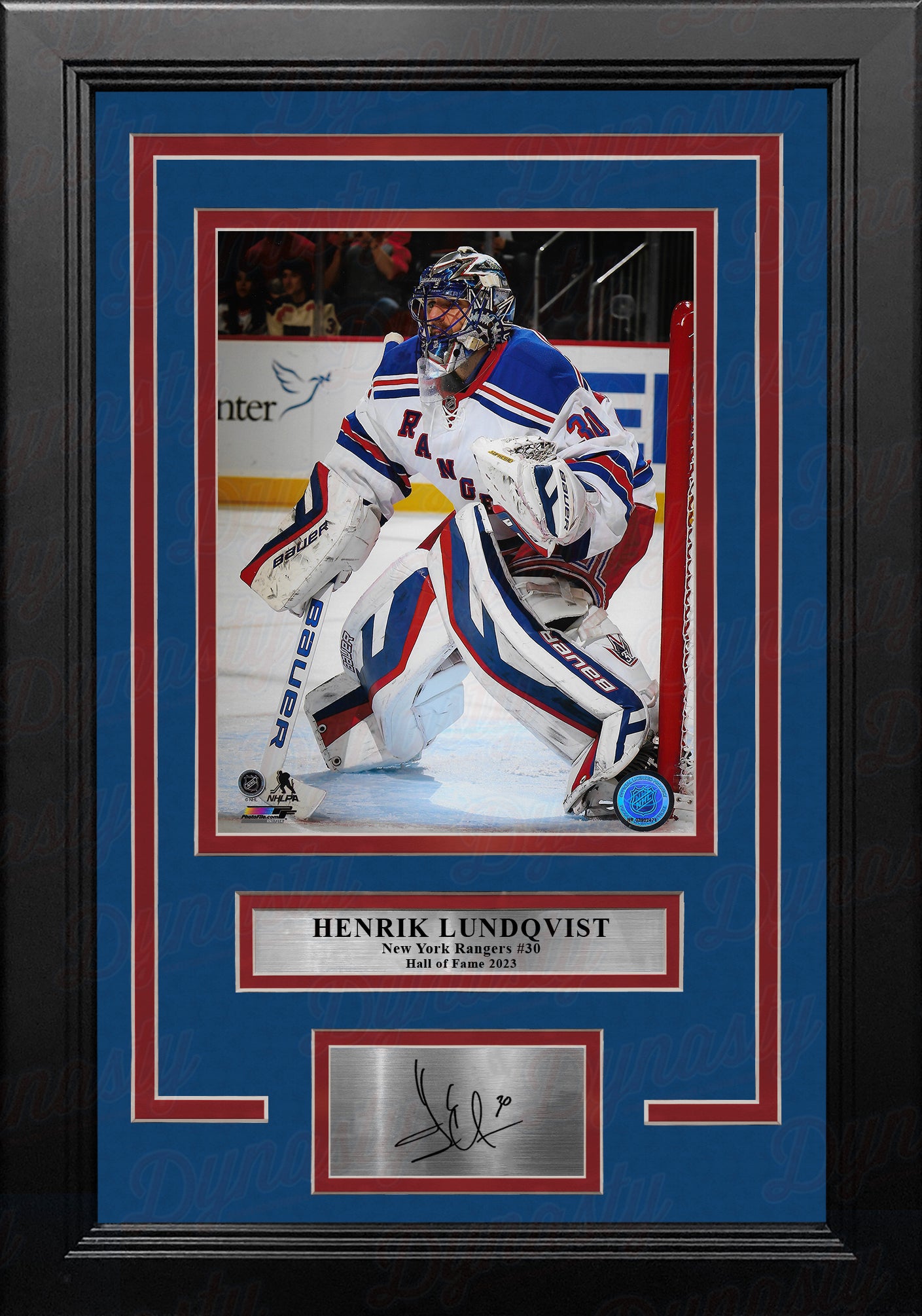 Henrik Lundqvist in Net New York Rangers 8 x 10 Framed Hockey Photo with Engraved Autograph