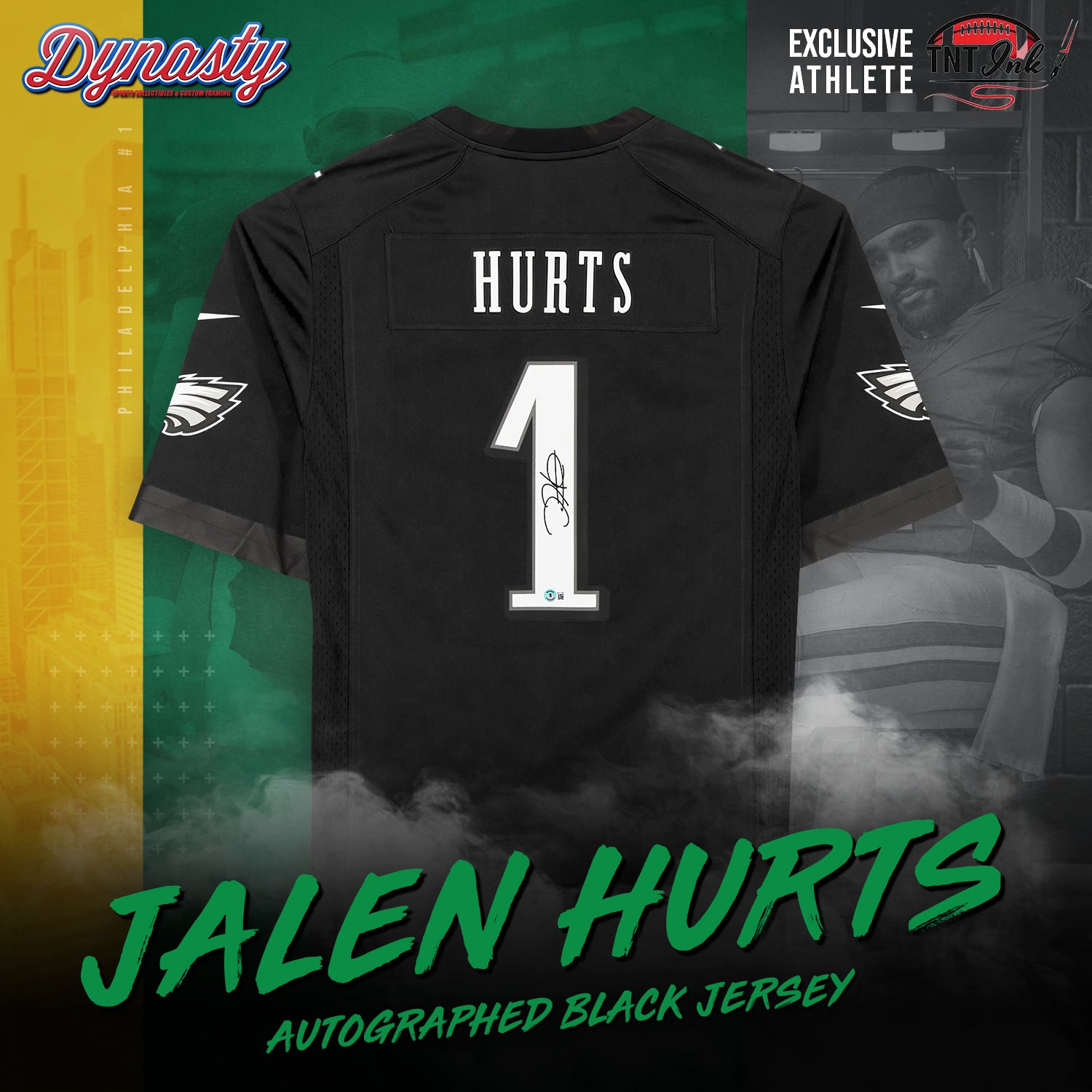 Jalen Hurts Philadelphia Eagles Autographed Framed Black Jersey