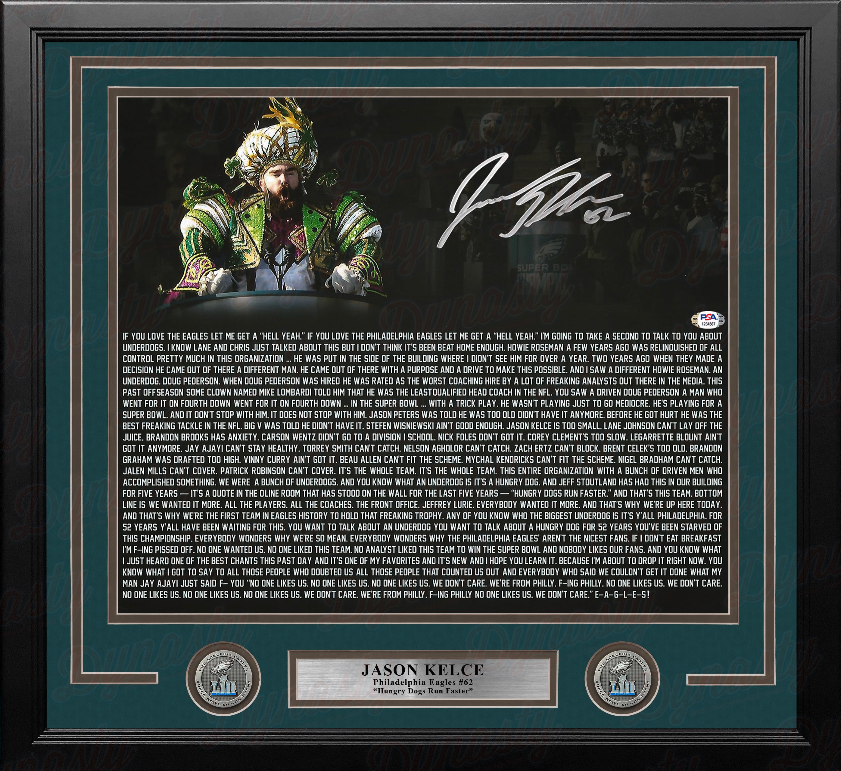 Jason Kelce Signed Custom Framed Jersey Display (PSA)