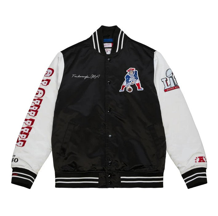 New England Patriots Mitchell Ness Team Origins Varsity Satin Jacket