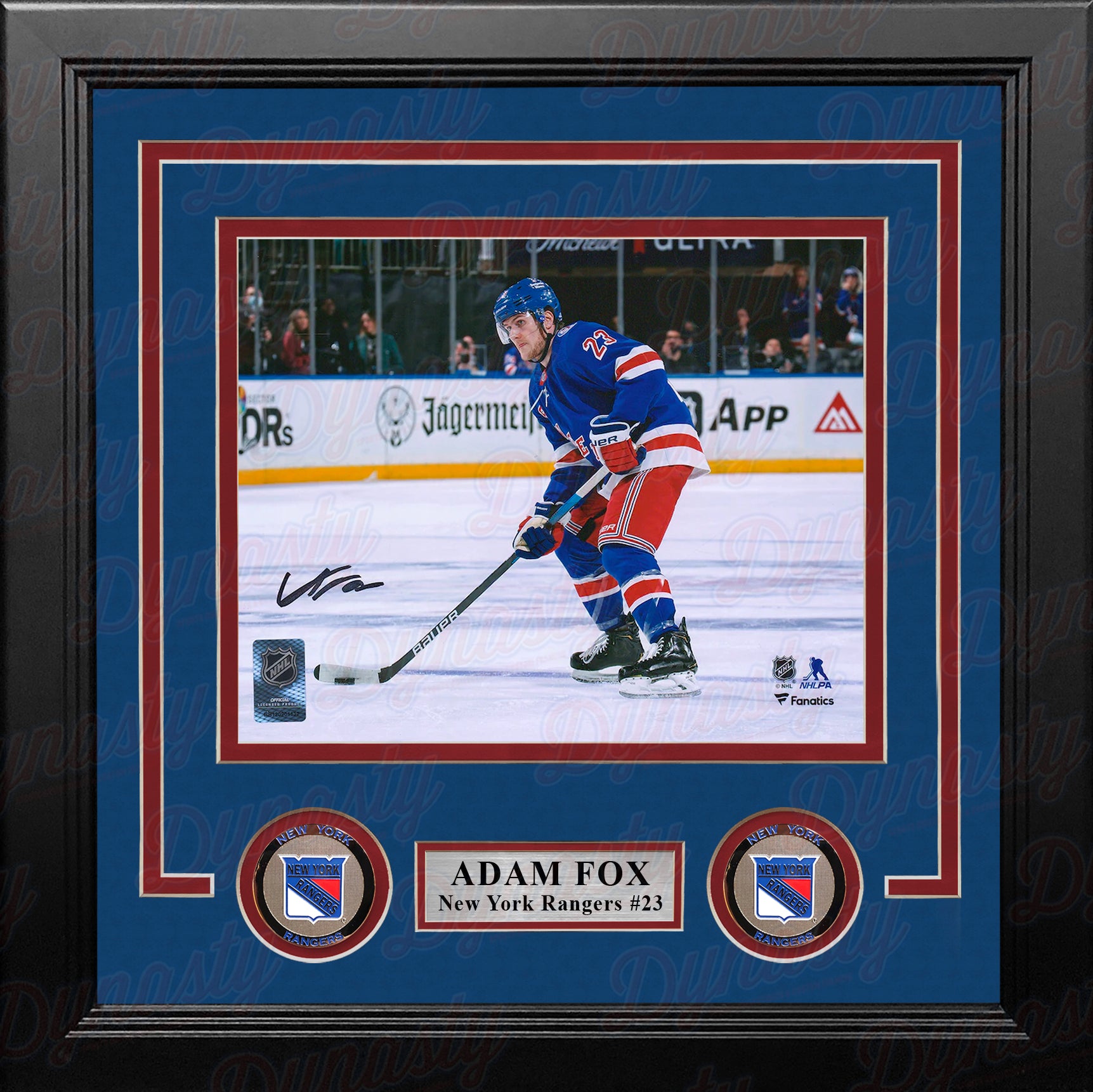 Framed Adam Fox New York Rangers Autographed 16 x 20 Blue Jersey Goal  Celebration Photograph