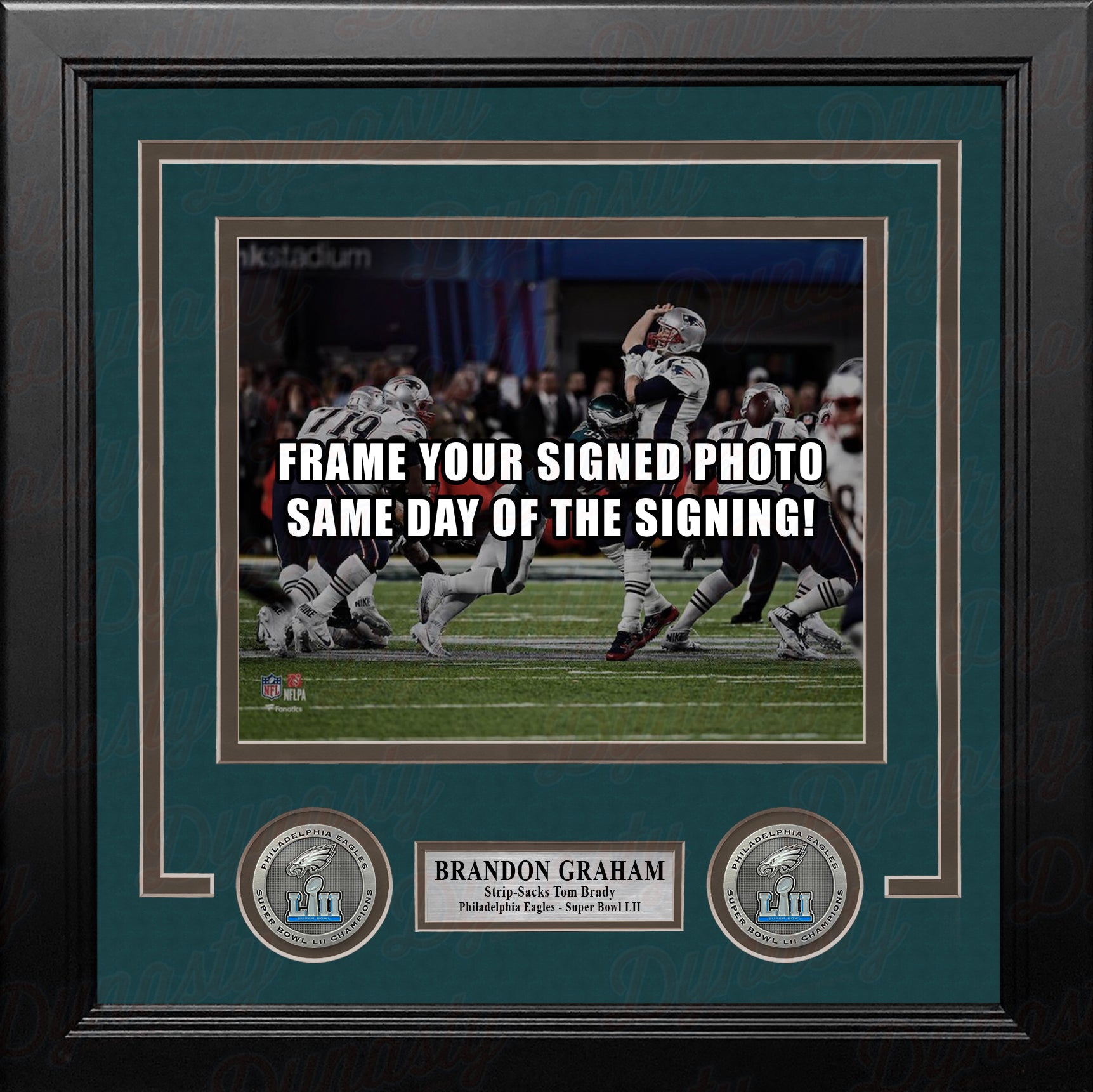 Brandon Graham Autographed 16x20 Strip Sack Tom Brady Framed Photo