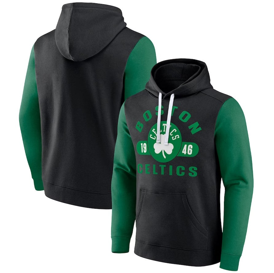 Boston Celtics Black & Green Attack Colorblock Pullover Hoodie