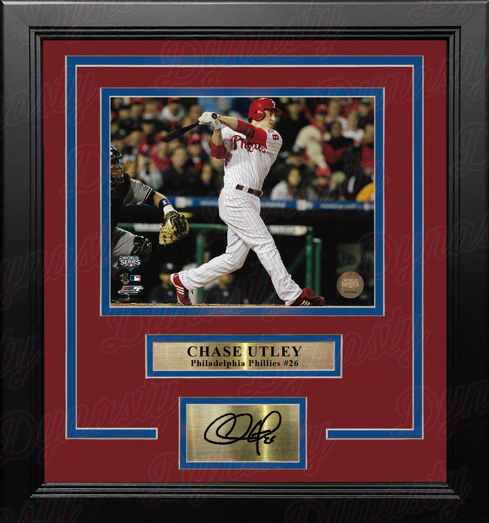 Chase Utley World Series Action Philadelphia Phillies 8x10 Framed Photo  with Engraved Autograph