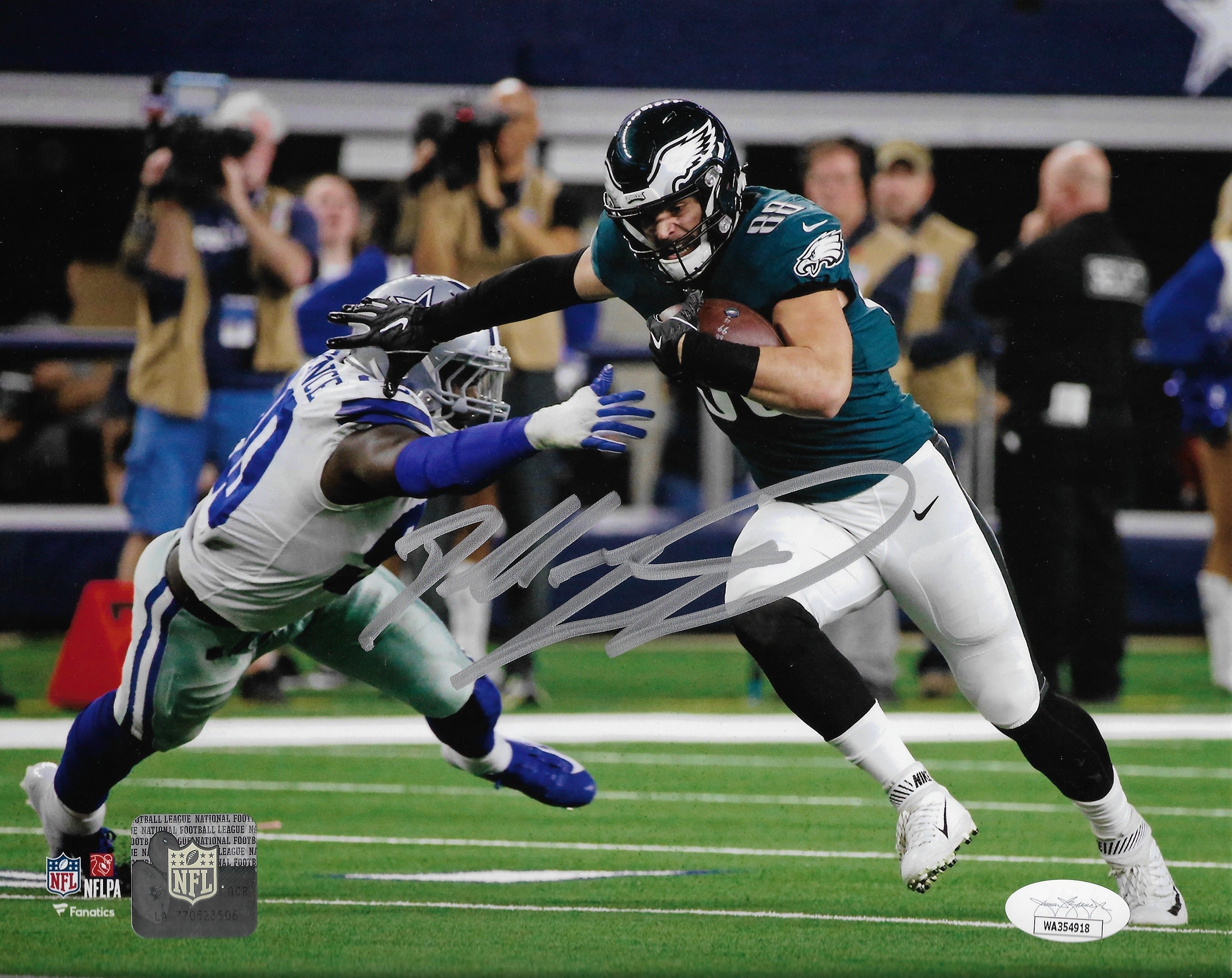 Dallas Goedert End Zone Touchdown Philadelphia Eagles Autographed Blackout  Football Photo - Dynasty Sports & Framing