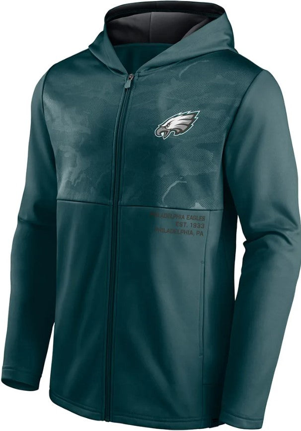 Philadelphia Eagles Poly Fleece Defender Green Full Zip Hooded Sweatshirt Dynasty Sports Framing