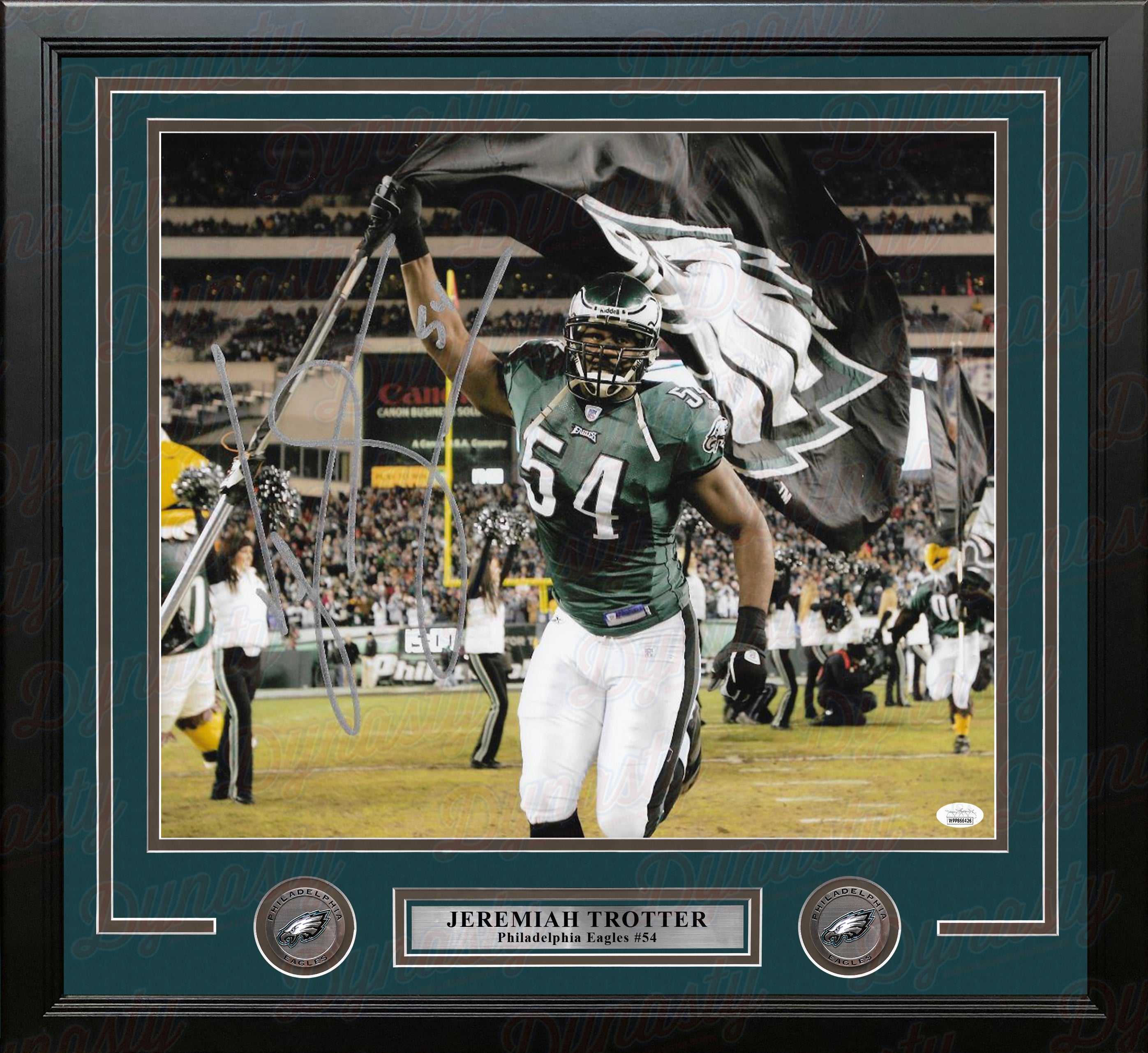 Jeremiah Trotter Carrying the Flag Philadelphia Eagles Autographed Framed  Football Photo - Dynasty Sports & Framing