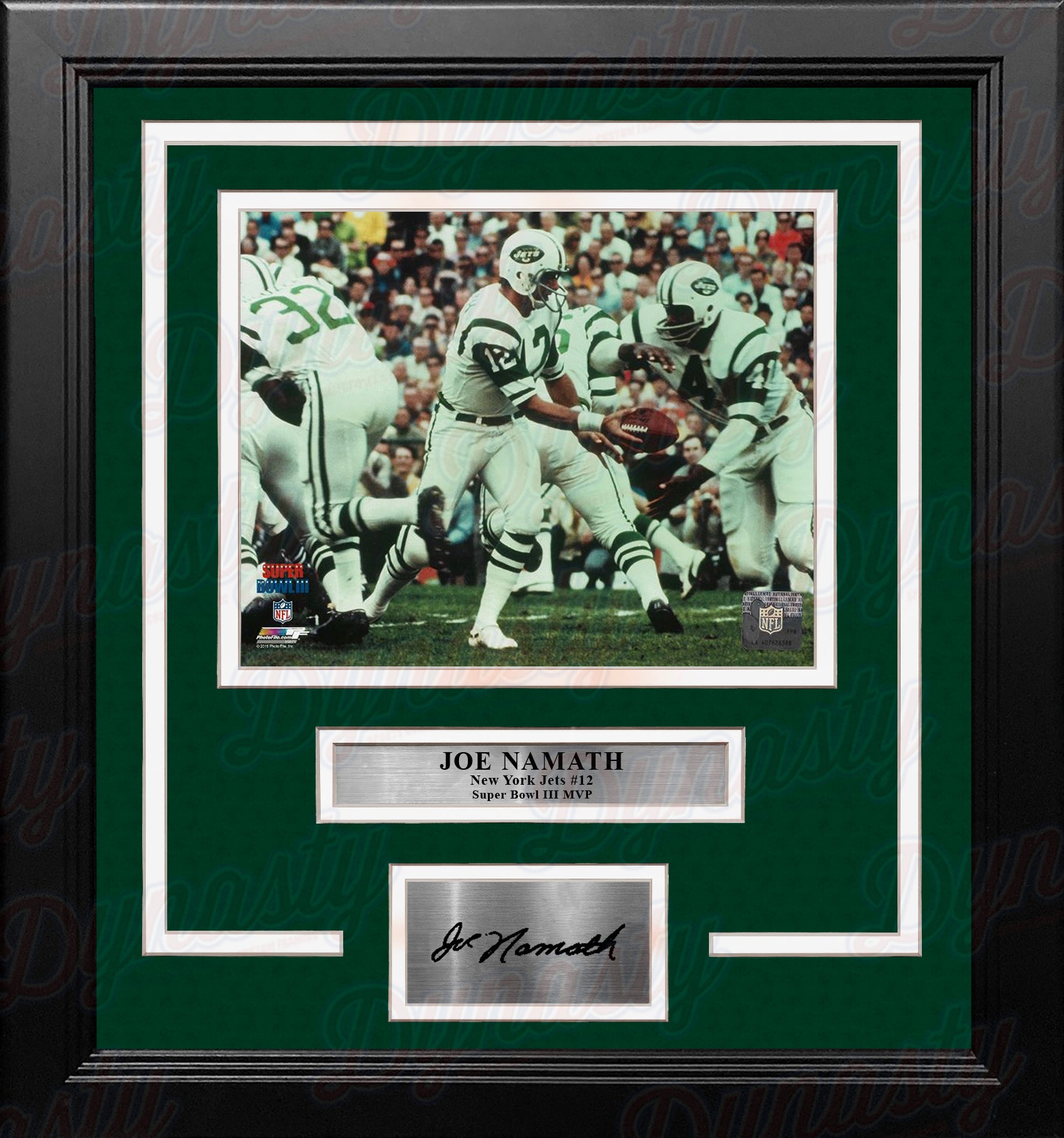 Joe Namath Super Bowl III Color New York Jets 8x10 Framed Football Photo  with Engraved Autograph