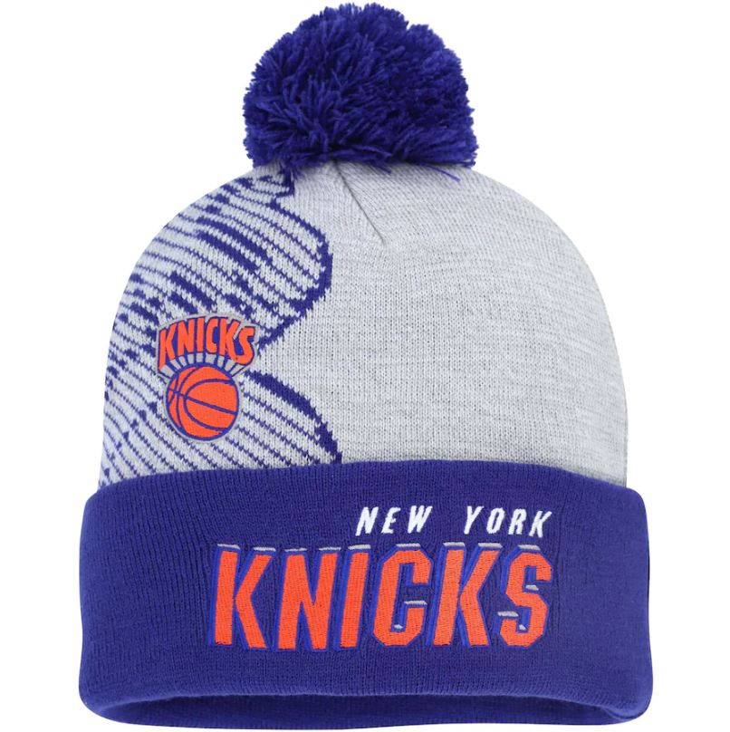 New Era York Knicks Blue Sport Cuffed Knit Hat with Pom