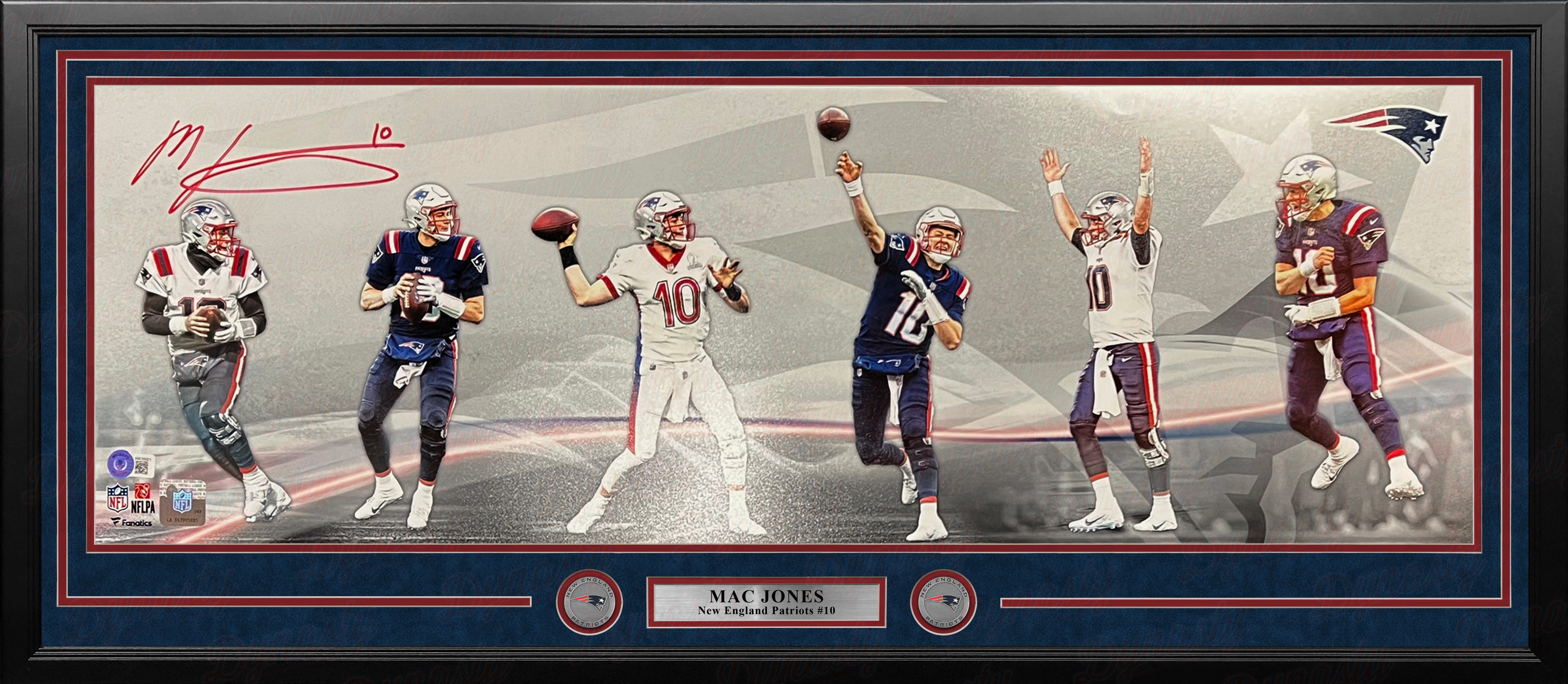 Mac Jones Signed New England Patriots 35x43 Framed Jersey (JSA) 2021 P –