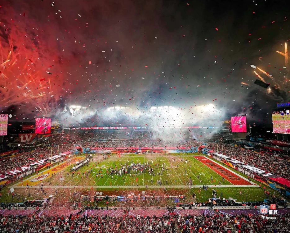 Tampa Bay Buccaneers Raymond James Stadium Super Bowl LV Celebration 8' x  10' Football Photo
