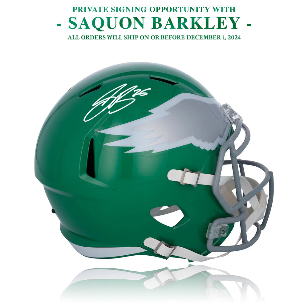 Saquon Barkley Autograph Philadelphia Eagles Kelly Green Mini-Helmet | Pre-Sale Opportunity