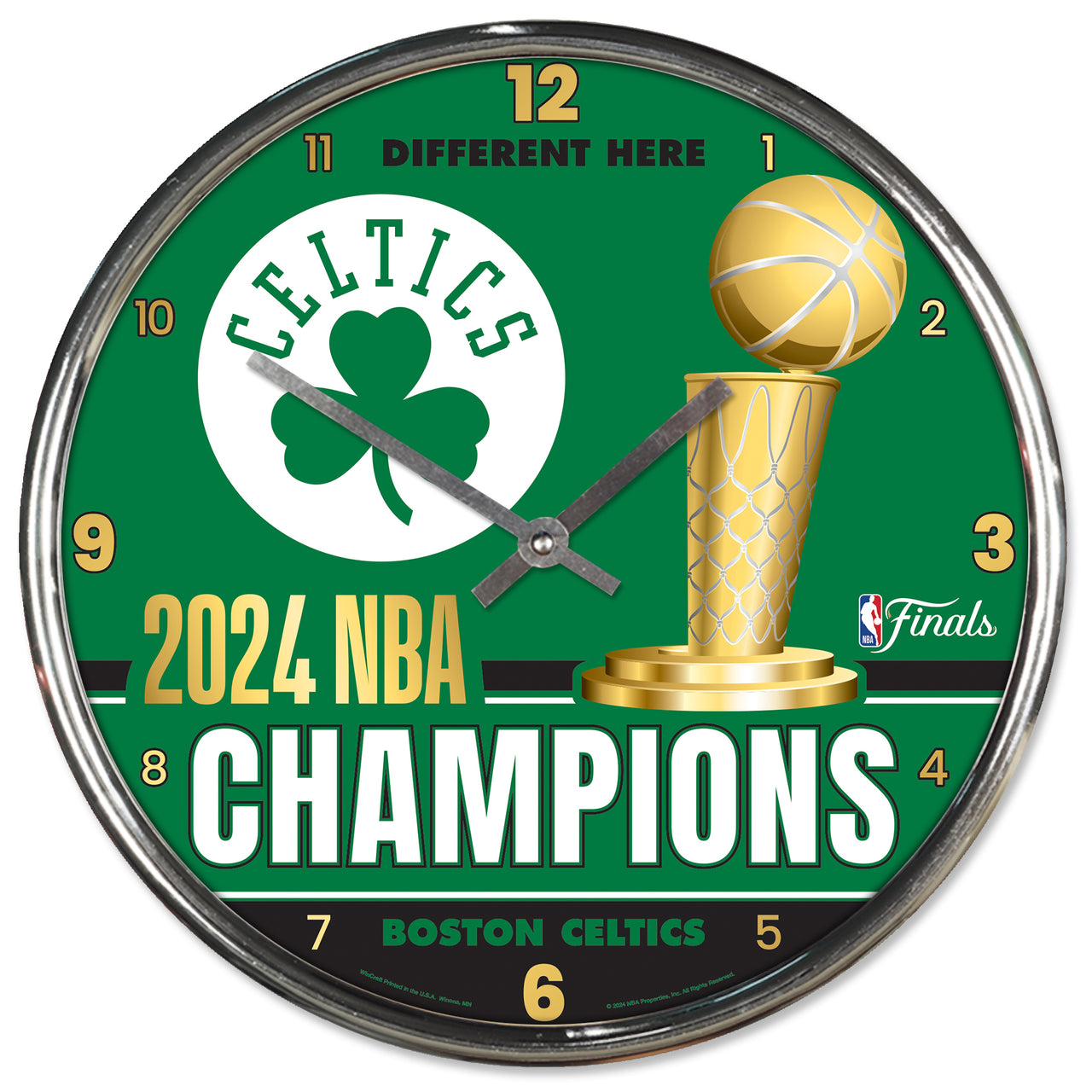 Boston Celtics 2024 NBA Champions Round Chrome Clock