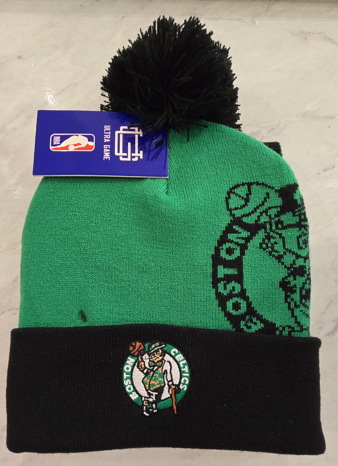 Boston Celtics Winter Scarf and Pom Knit Hat Set-Black and Green