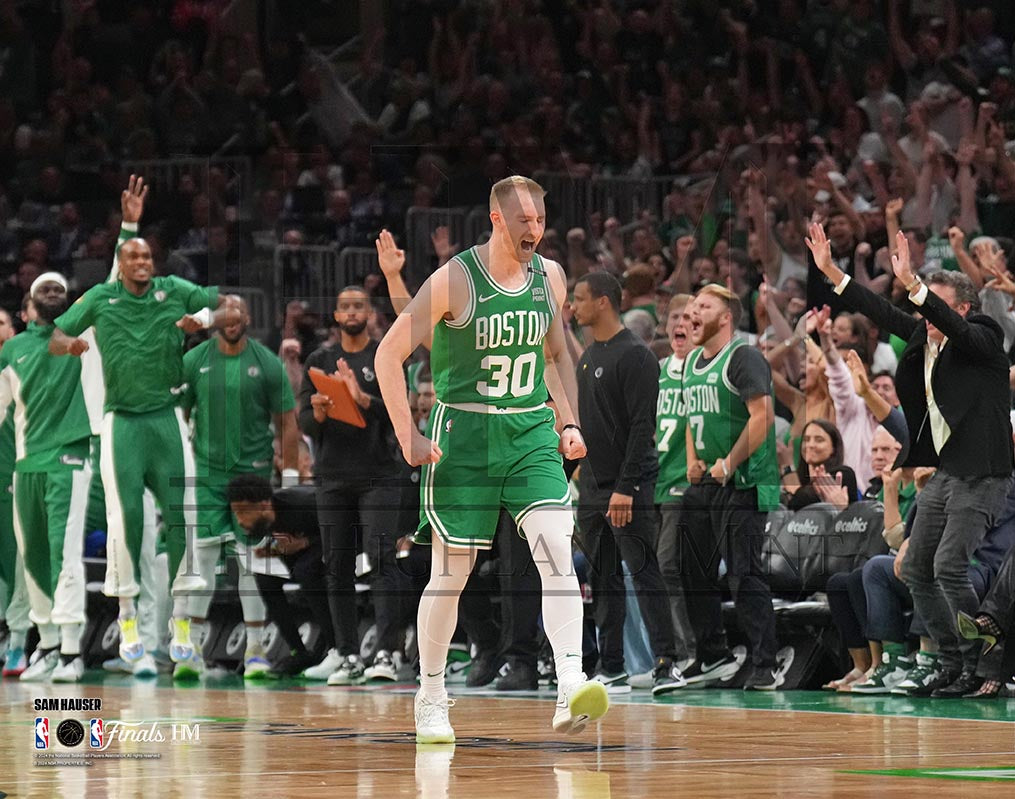 Sam Hauser 2024 NBA Finals Game 5 Celebration Boston Celtics Basketball Photo