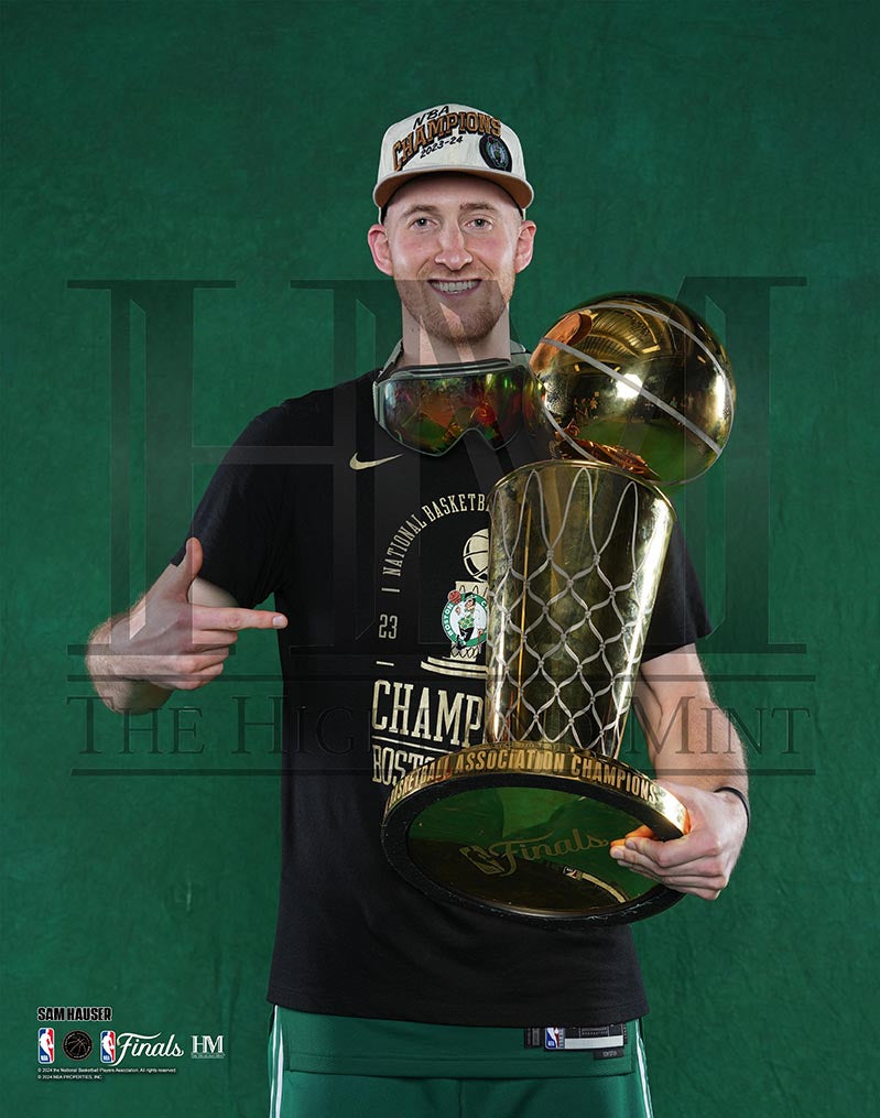 Sam Hauser 2024 NBA Championship Trophy Boston Celtics Basketball Photo