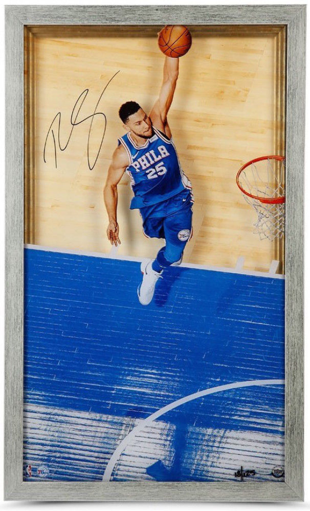 Ben Simmons Great From Above Autographed Philadelphia 76ers 16x28 Framed Acrylic Display - 25/125