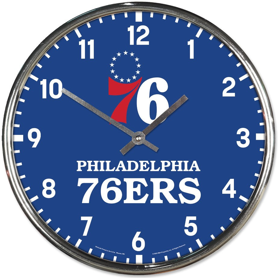 Philadelphia 76ers Royal Blue Chrome Clock