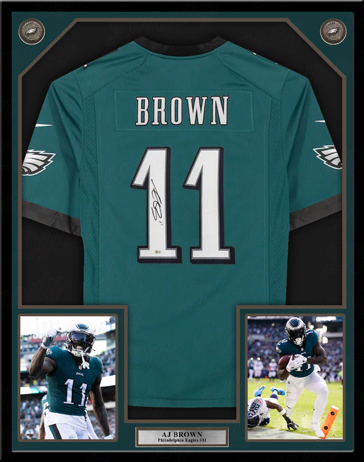 AJ Brown Philadelphia Eagles Autographed Framed Midnight Green Football Jersey