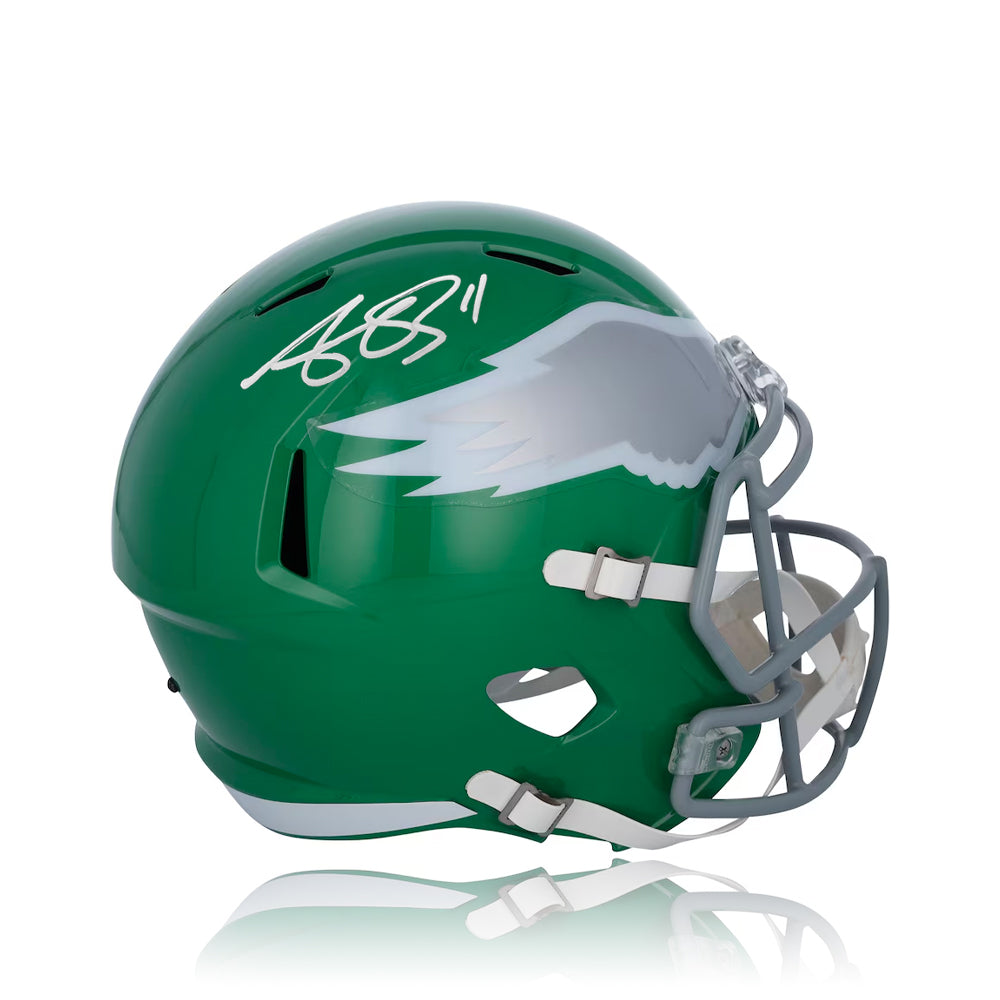 AJ Brown Philadelphia Eagles Autographed Alternate Kelly Green Full-Size Speed Helmet