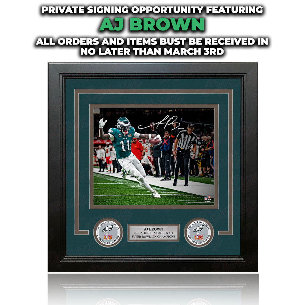 AJ Brown Autographed Eagles Super Bowl LIX Framed Photo | Pre-Sale Opportunity