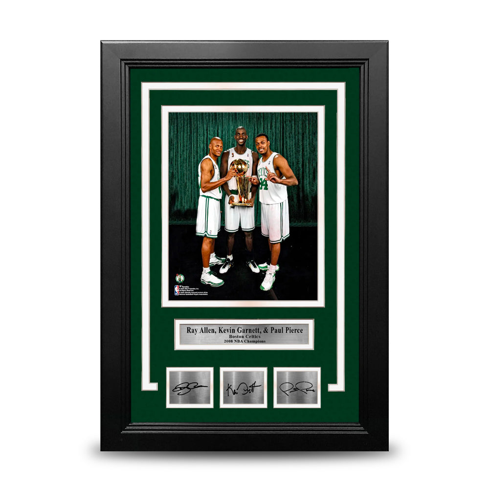 Ray Allen, Kevin Garnett, & Paul Pierce Boston Celtics 8x10 Framed Photo with Engraved Autographs