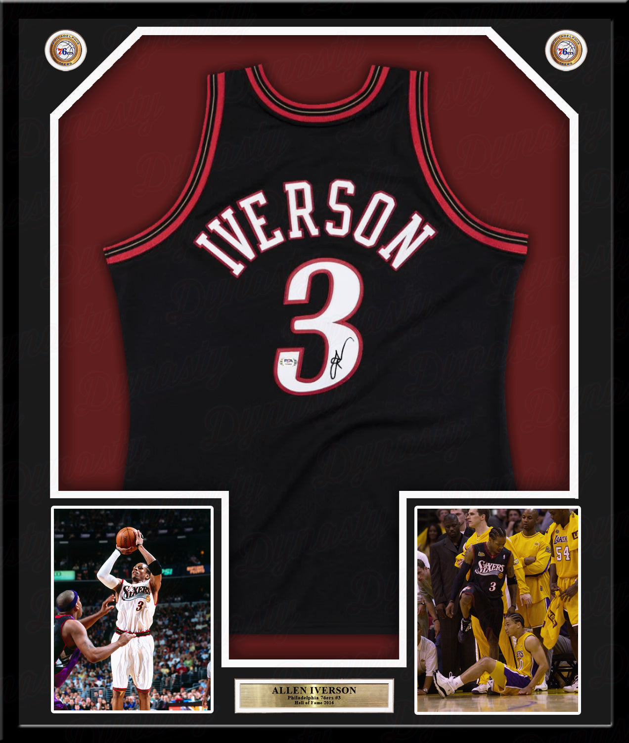 Allen Iverson Philadelphia 76ers Autographed Framed Black Swingman Basketball Jersey