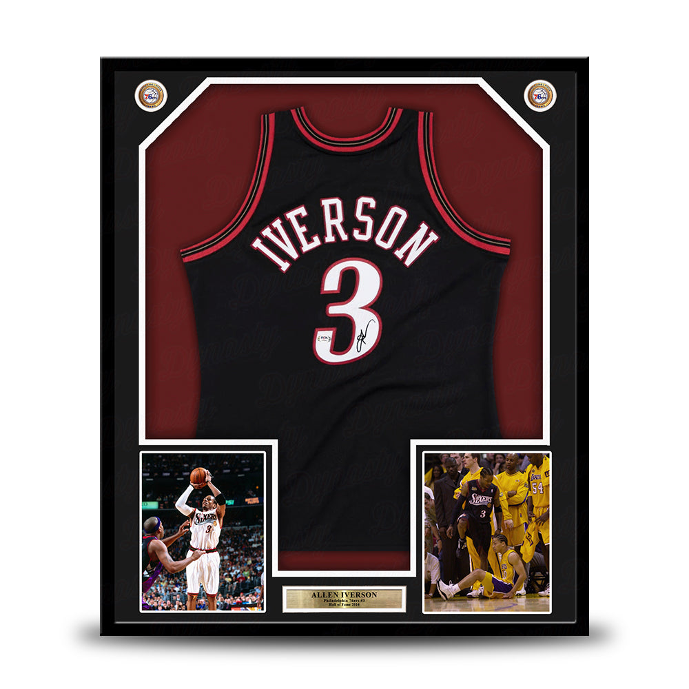 Allen Iverson Philadelphia 76ers Autographed Framed Black Swingman Basketball Jersey