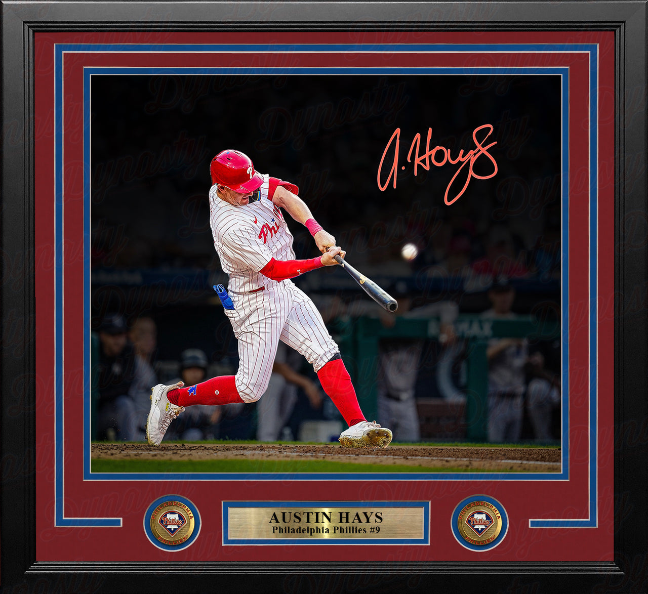 Austin Hays Blackout Swing Autographed Philadelphia Phillies 11" x 14" Framed Baseball Photo