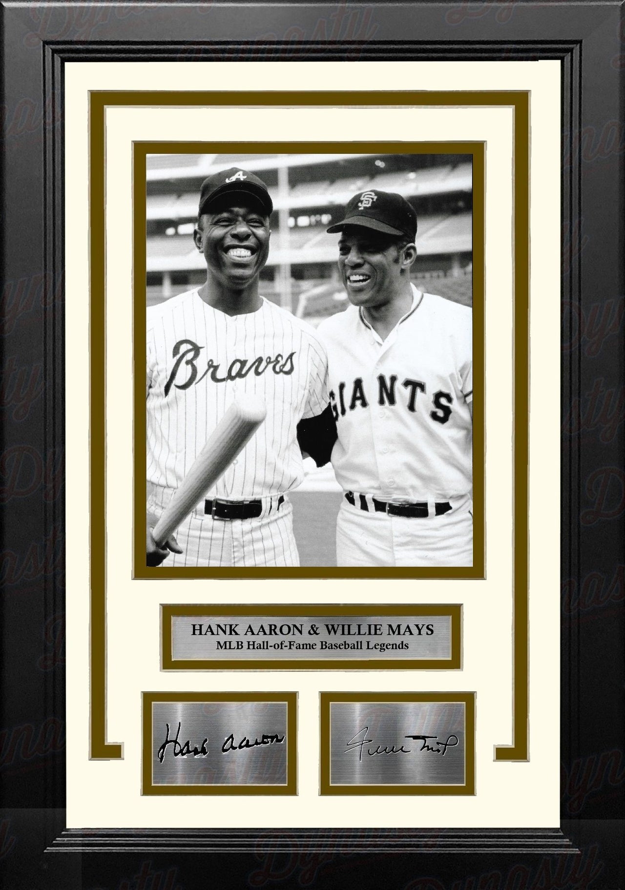 Hank Aaron and Willie Mays 8" x 10" Framed Baseball Legends Photo with Engraved Autographs