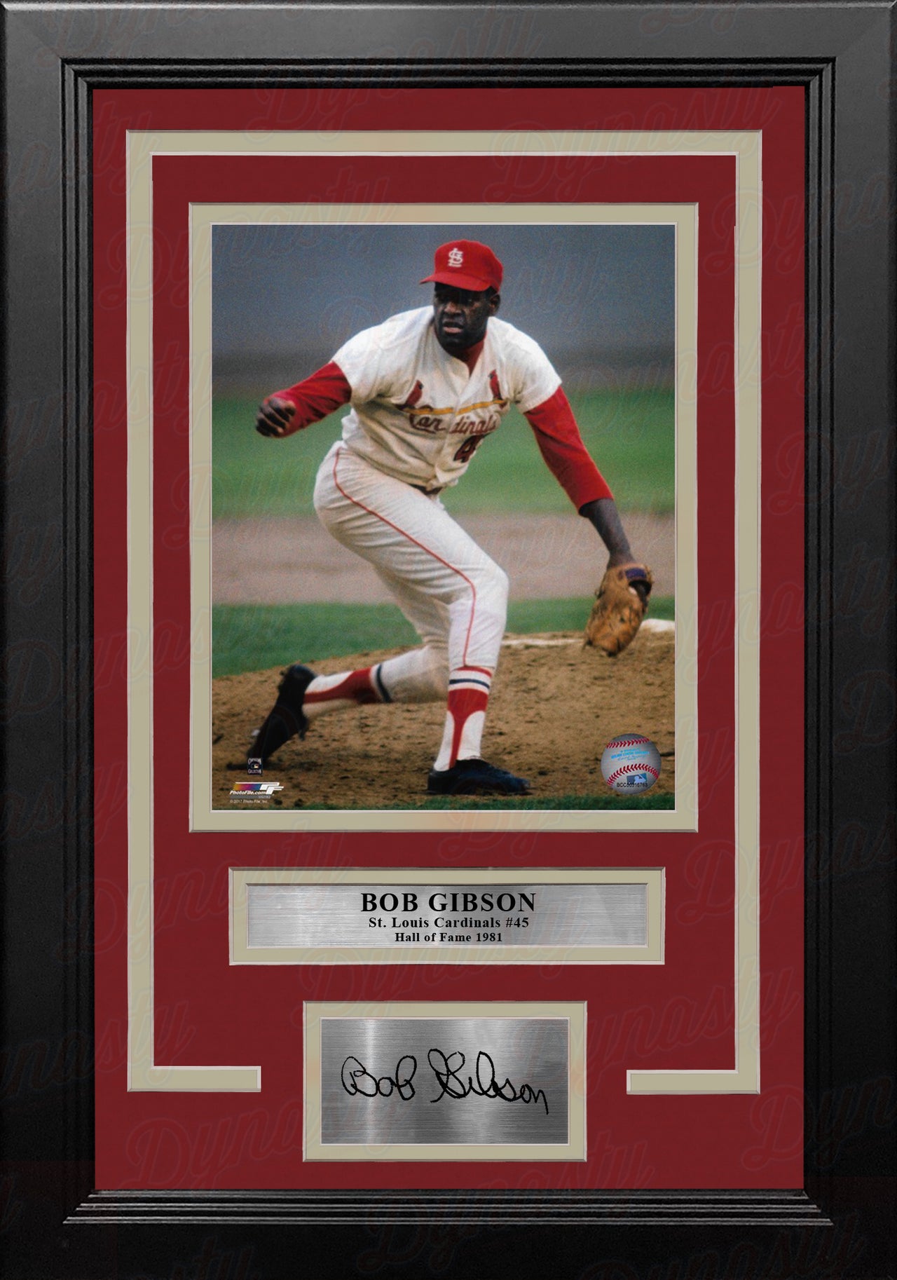 Bob Gibson in Action St. Louis Cardinals 8" x 10" Framed Photo with Engraved Autograph