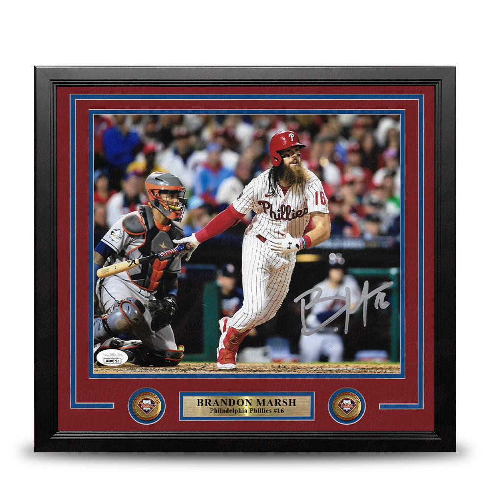 Brandon Marsh in Action Autographed Philadelphia Phillies 16" x 20" Framed Baseball Photo