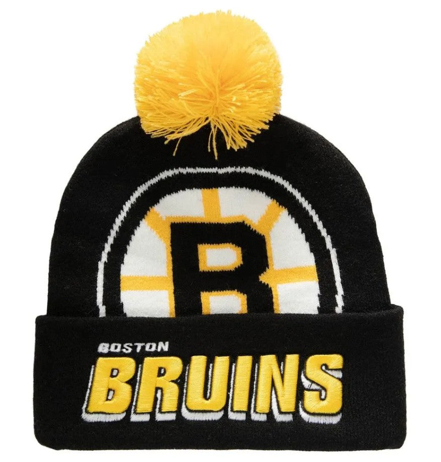 Boston Bruins Mitchell & Ness Punch Out Pom Knit Hat