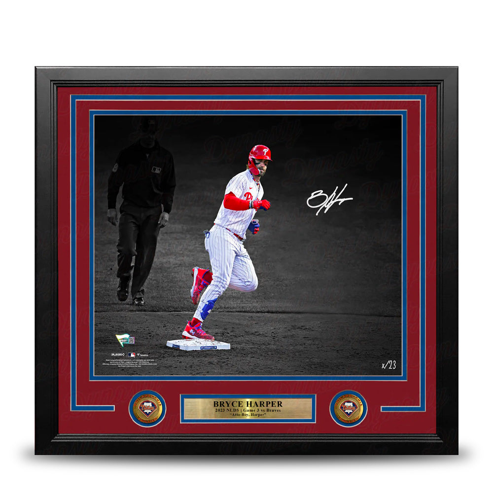 Framed Philadelphia Phillies discount 2022 NLCS National League Champions Bryce Harper MVP Facsimile Laser Engraved Signature Auto 12