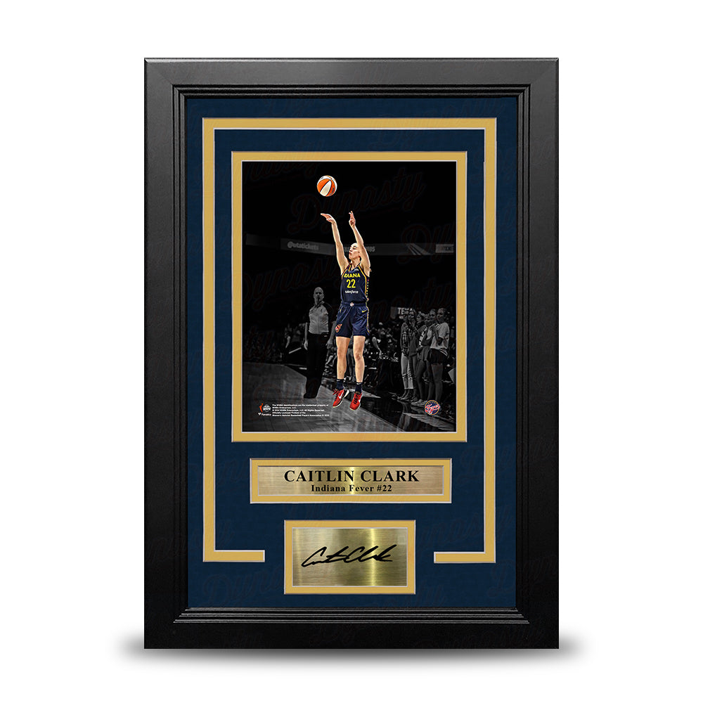 Caitlin Clark Shooting Action Indiana Fever 8x10 Framed WNBA Blackout Photo with Engraved Autograph