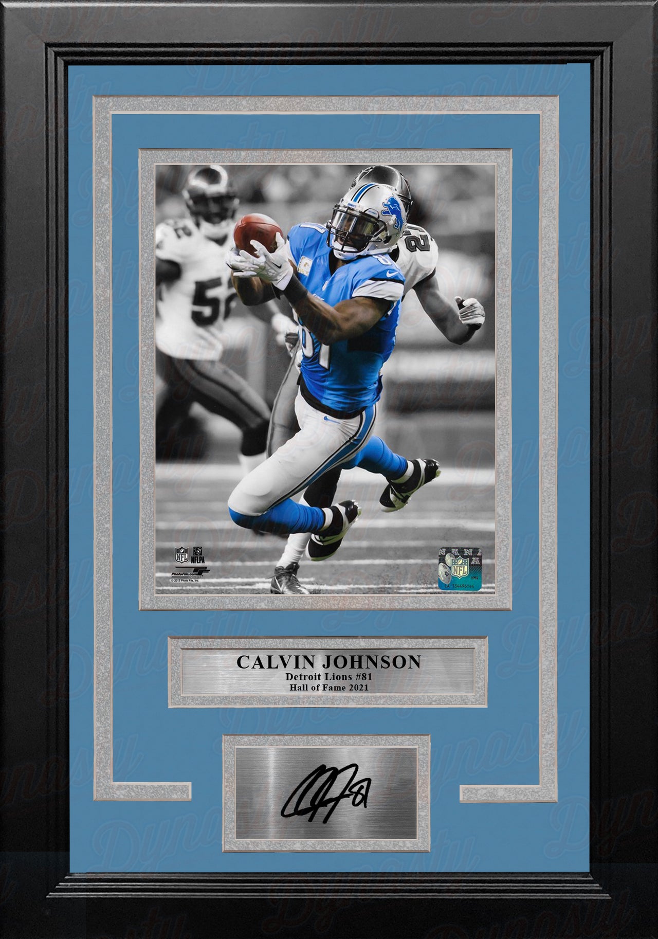 Calvin Johnson Spotlight Action Detroit Lions 8" x 10" Framed Football Photo with Engraved Autograph