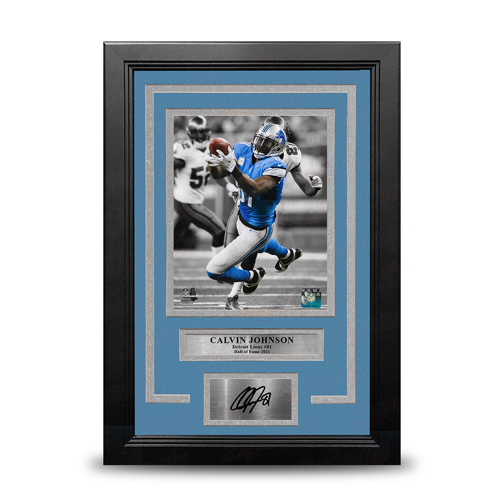 Calvin Johnson Spotlight Action Detroit Lions 8" x 10" Framed Football Photo with Engraved Autograph