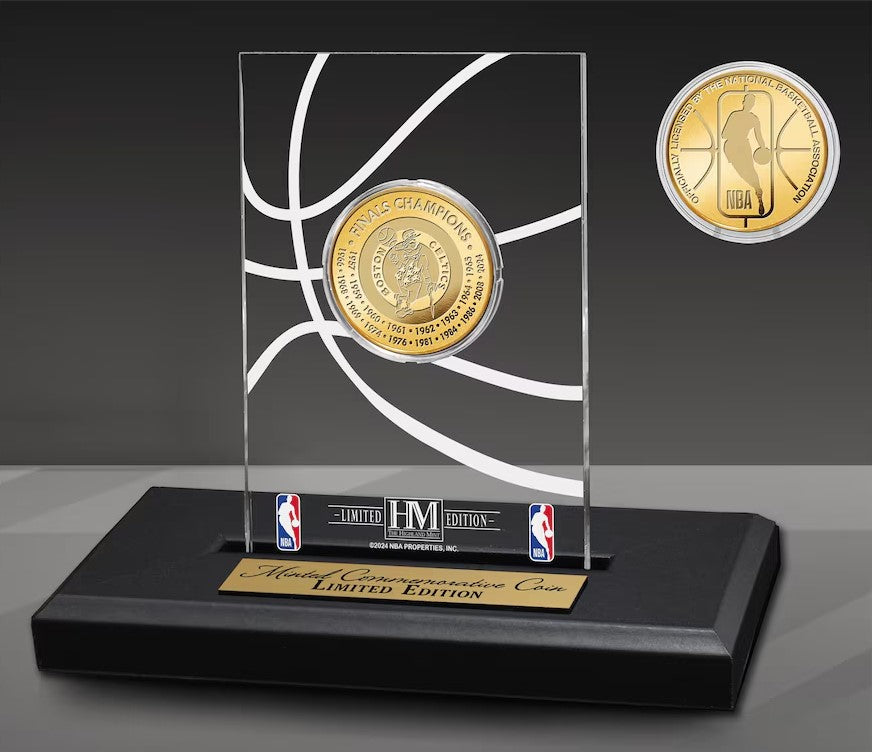 Boston Celtics Highland Mint 18-Time NBA Finals Champions 3x5 Acrylic Gold Coin Desk Top Display