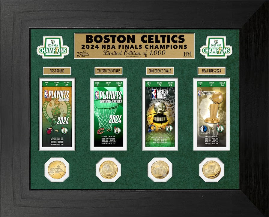 Boston Celtics Highland Mint 2024 NBA Champions 18x22 Deluxe Ticket Collection Gold Coin Photo Mint