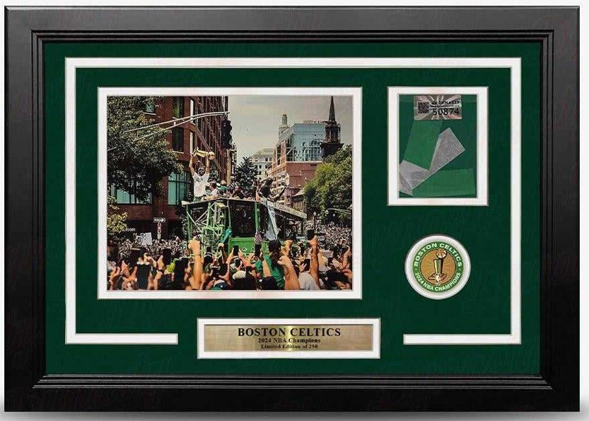 Boston Celtics 2024 NBA Champions Parade 16" x 19" Framed Basketball Photo with Parade Confetti