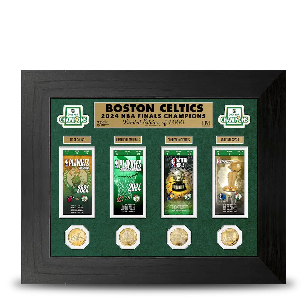 Boston Celtics Highland Mint 2024 NBA Champions 18x22 Deluxe Ticket Collection Gold Coin Photo Mint