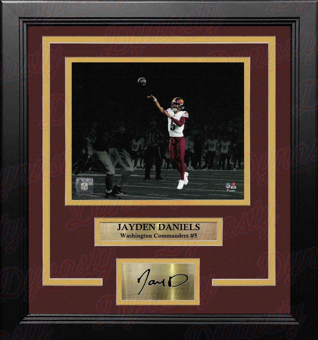 Jayden Daniels Blackout Action Washington Commanders 8" x 10" Framed Photo with Engraved Autograph