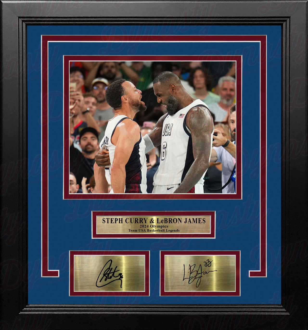 Steph Curry & LeBron James Olympic Celebration 8x10 Framed Basketball Photo with Engraved Autographs