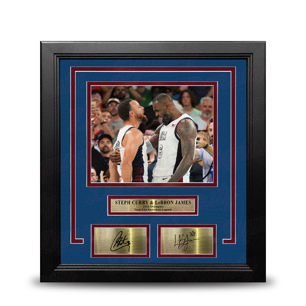 Steph Curry & LeBron James Olympic Celebration 8x10 Framed Basketball Photo with Engraved Autographs